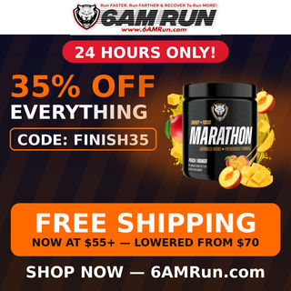 35% off everything with code FINISH35 — free shipping now at $55 at 6AM Run